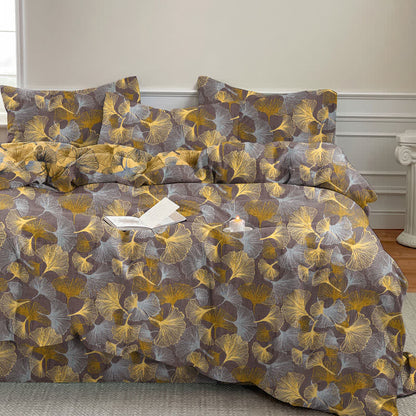 Retro Ginkgo Leaf Cotton Gauze Bedding Set - Light Brown - 2PCS Pillowcases - 20" x 37" - image 8