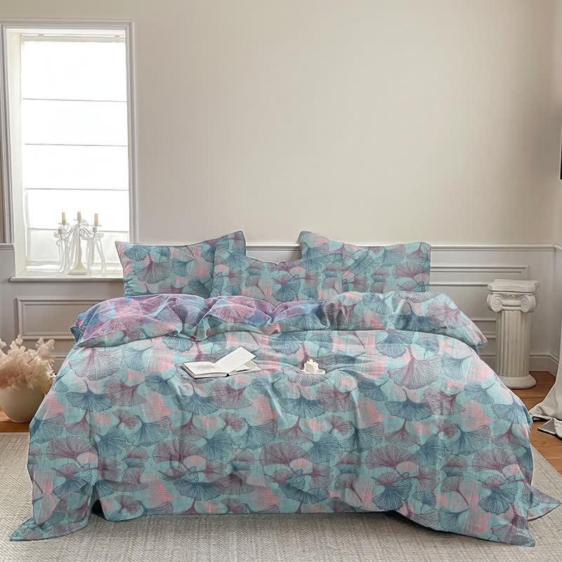 Retro Botanical Ginkgo Leaf Cotton Bedding Set - image 1