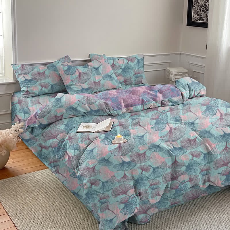 Retro Botanical Ginkgo Leaf Cotton Bedding Set - image 4