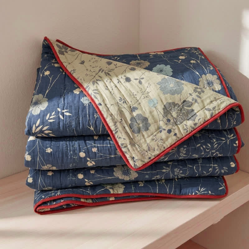Reversible Blue Floral Cottage Quilt - Blue(Red border) - King - Quilt - image 10