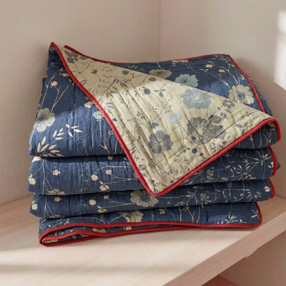 Reversible Blue Floral Cottage Quilt - Blue(Red border) - King - Quilt - image 10