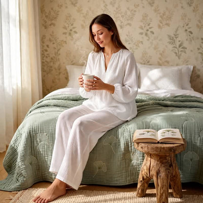 Solid White Cotton Gauze Loungewear Set - image 1