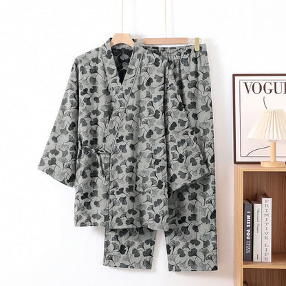 Ginkgo Leaf Cotton Long‑Sleeve Loungewear Set - White - XL - image 6