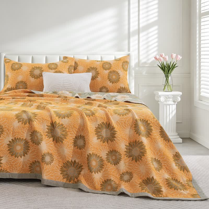 Retro Sunflower Cotton Gauze Blanket - Orange - 98" x 94" - Blanket - image 10