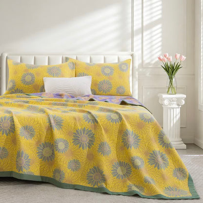 Retro Sunflower Cotton Gauze Blanket - Yellow - 98" x 94" - Blanket - image 10