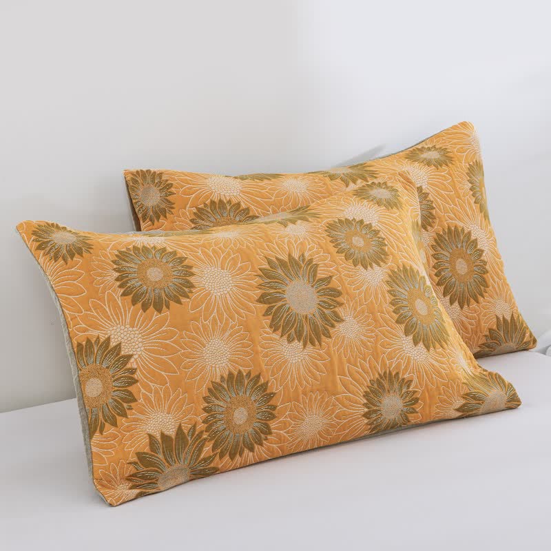 Retro Sunflower Cotton Gauze Blanket - Orange - 20" x 36" - 2PCS Pillowcases - image 18