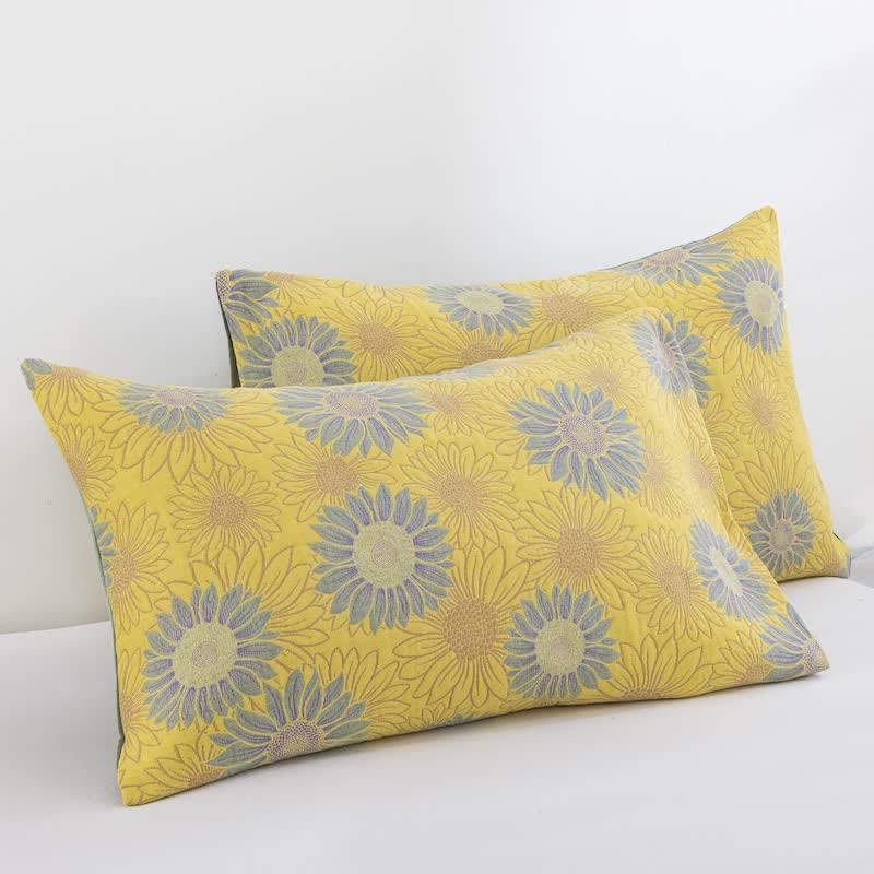 Retro Sunflower Cotton Gauze Blanket - Yellow - 20" x 36" - 2PCS Pillowcases - image 8