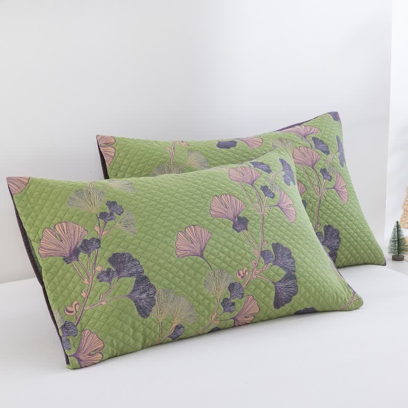 Artistic Ginkgo Leaf Cotton Gauze Quilt - Green - 2PCS Pillowcases - 20" x 36" - image 17
