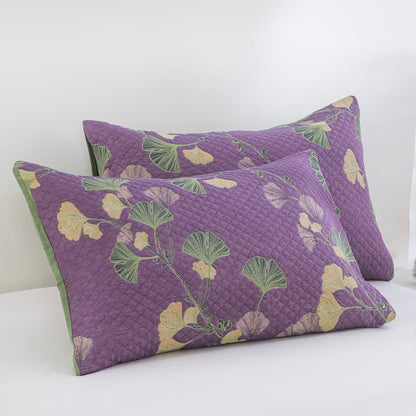 Artistic Ginkgo Leaf Cotton Gauze Quilt - Purple - 2PCS Pillowcases - 20" x 36" - image 6
