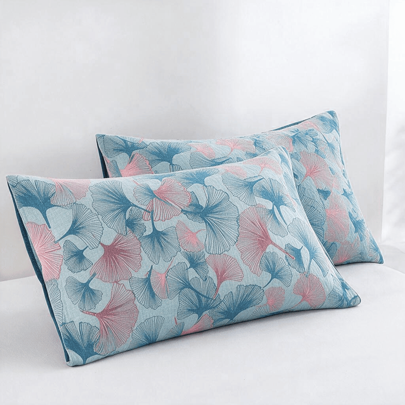 Retro Botanical Ginkgo Leaf Cotton Blanket - Blue - 20" x 36" - 2PCS Pillowcases - image 4