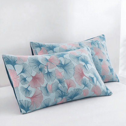 Retro Botanical Ginkgo Leaf Cotton Blanket - Blue - 20" x 36" - 2PCS Pillowcases - image 4