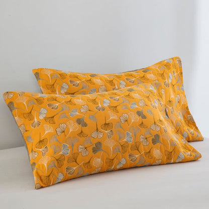Golden Ginkgo Reversible Cotton Blanket - Orange - 20" x 36" - 2PCS Pillowcases - image 7