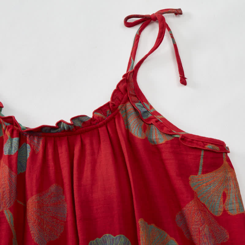 Ginkgo Leaf Tie Strap Maxi Lounge Dress - image 4