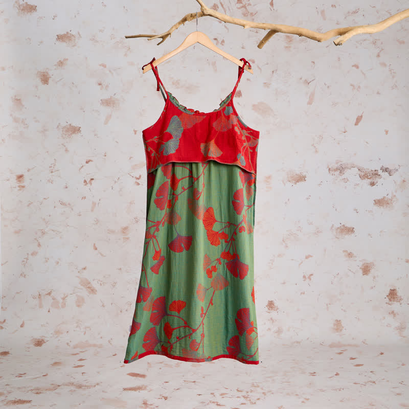 Ginkgo Leaf Tie Strap Maxi Lounge Dress - image 1