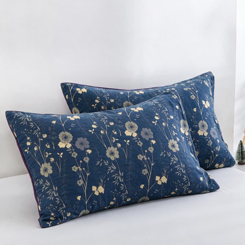 Reversible Blue Floral Cottage Quilt - Blue - 20" x 37" - 2PC Pillowcases - image 15