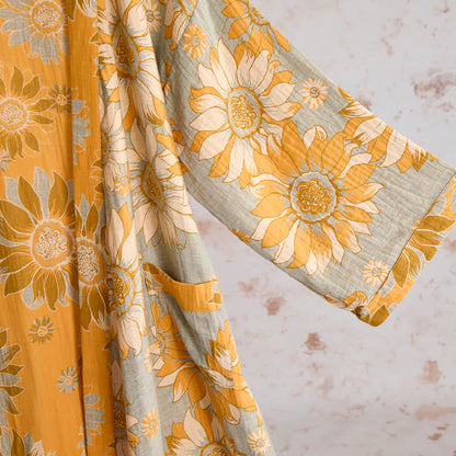 Vintage Sunflower Cotton Kimono Bathrobe - image 11