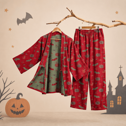Halloween Pumpkin Bat Cotton Pajama Set - Red - XL - image 1