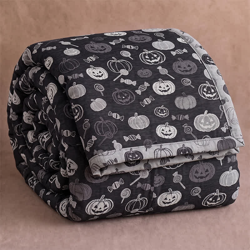 Black Halloween Pumpkin Candy Cotton Blanket - Black - Blanket - 92" x 104" - image 0