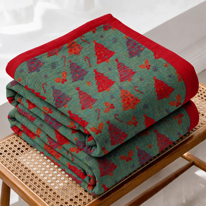 Festive Christmas Tree Cotton Gauze Blanket - Green - Blanket - 92" x 104" - image 6