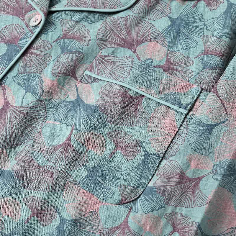Ginkgo Leaf Cotton Notched‑Collar Loungewear Set - image 4