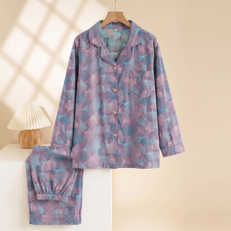 Ginkgo Leaf Cotton Notched‑Collar Loungewear Set - image 8