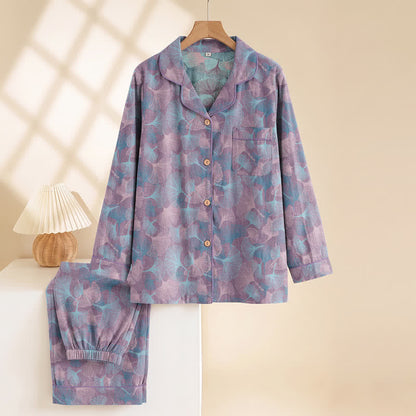 Ginkgo Leaf Cotton Notched‑Collar Loungewear Set - image 8