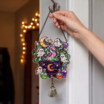 Halloween Acrylic Suncatcher Hanging Ornament with Bell - Pot - 5PCS - image 4