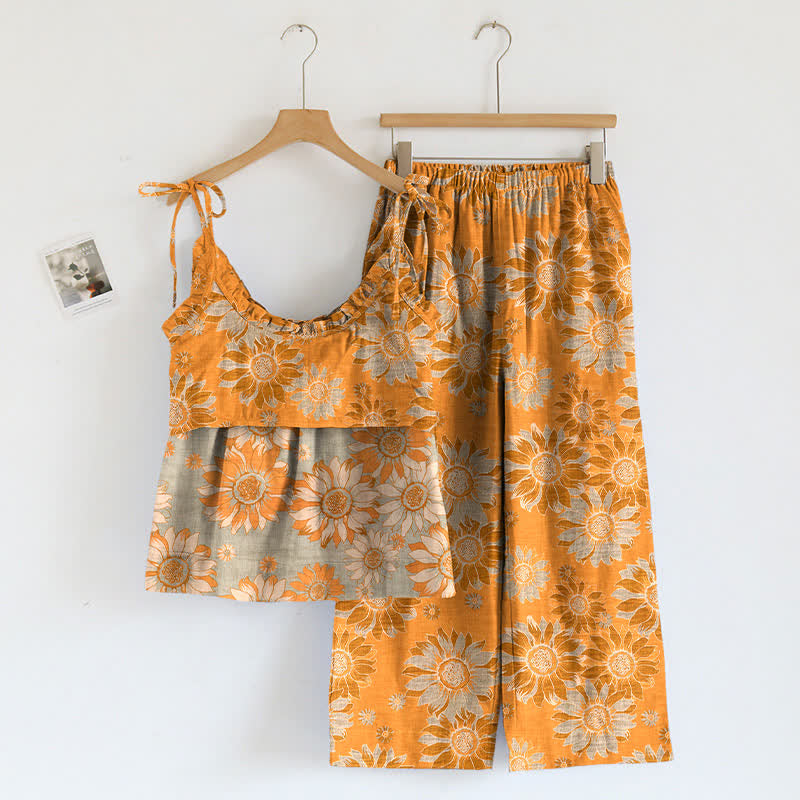 Sunflower Bloom Tie Strap Cami Loungewear Set - image 8