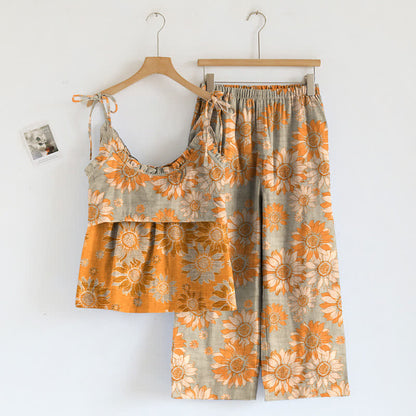 Sunflower Bloom Tie Strap Cami Loungewear Set - image 1
