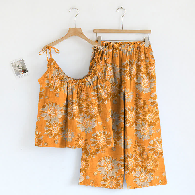 Sunflower Bloom Tie Strap Cami Loungewear Set - Orange - XL - image 7