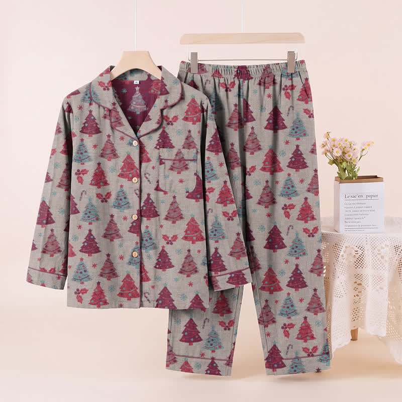 Christmas Tree Cotton Gauze Loungewear Set - Beige - XL - image 21