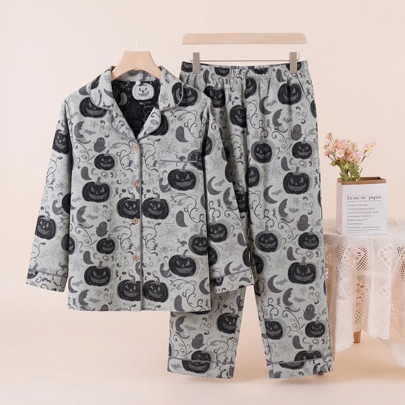 Spooky Night Pumpkin Ghost Cotton Sleepwear Set - Off-White - XL - image 6