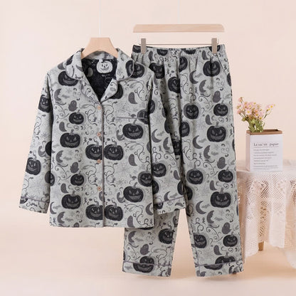 Spooky Night Pumpkin Ghost Cotton Sleepwear Set - Off-White - XL - image 6