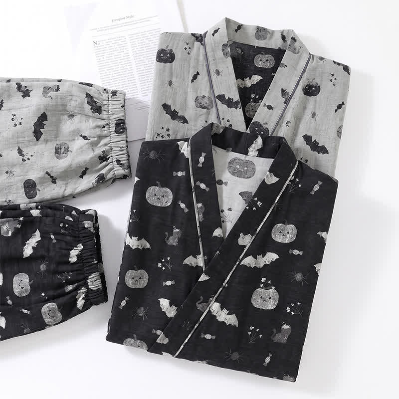 Halloween Bat Pumpkin Cotton Kimono Pajama Set - image 5