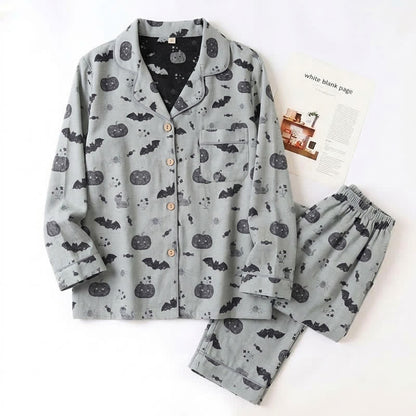 Halloween Pumpkin Bat Cotton Gauze Loungewear Set - image 8