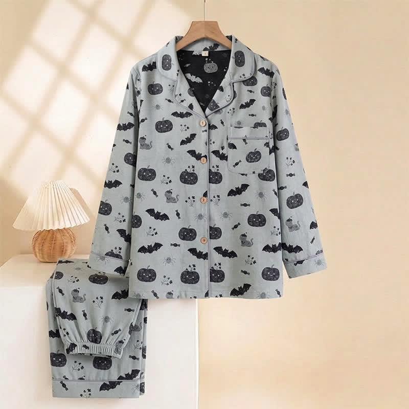 Halloween Pumpkin Bat Cotton Gauze Loungewear Set - image 7