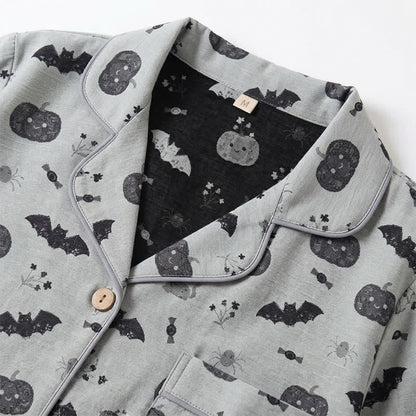 Halloween Pumpkin Bat Cotton Gauze Loungewear Set - image 8