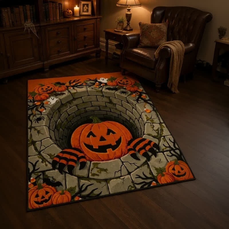 3D Halloween Pumpkin Optical Illusion Area Rug - image 2