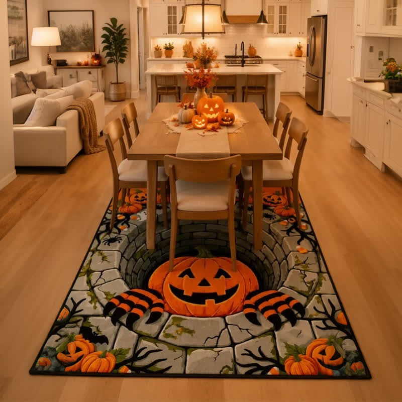 3D Halloween Pumpkin Optical Illusion Area Rug - image 4