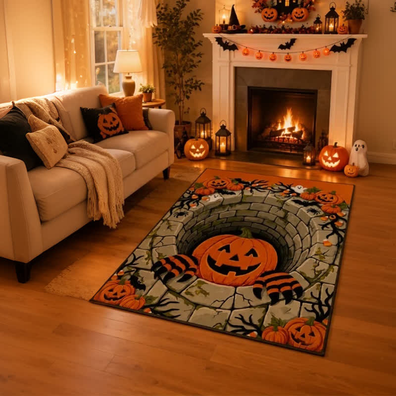 3D Halloween Pumpkin Optical Illusion Area Rug - image 3