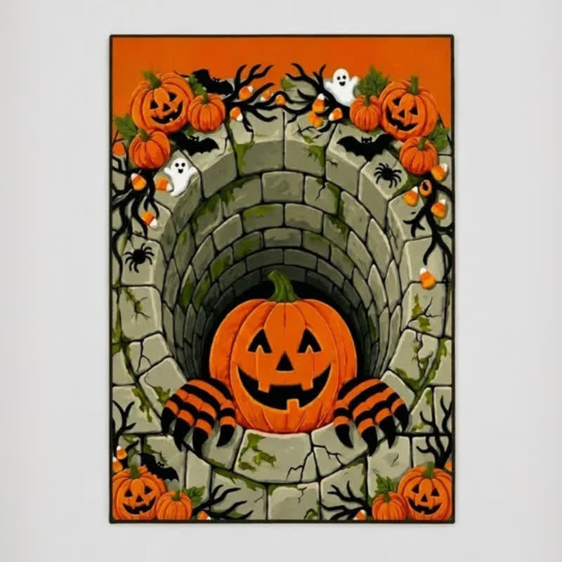 3D Halloween Pumpkin Optical Illusion Area Rug - image 6