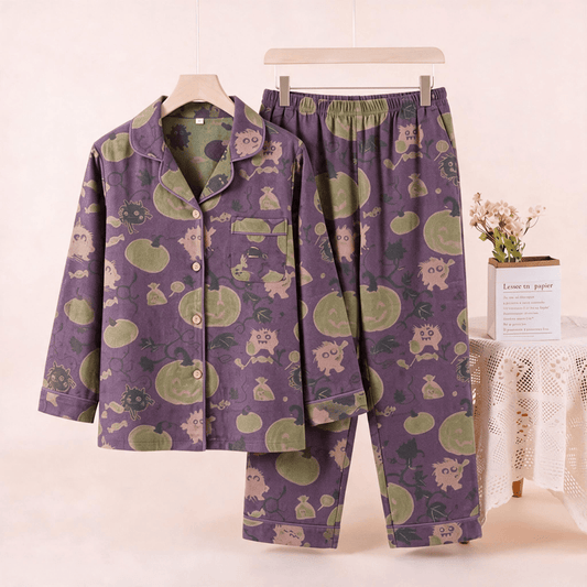 Whimsical Halloween Creature Pumpkin Loungewear Set - Purple - XL - image 0