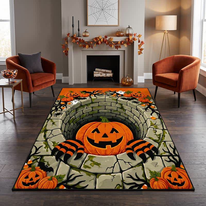 3D Halloween Pumpkin Optical Illusion Area Rug - 95" x 119" - image 0