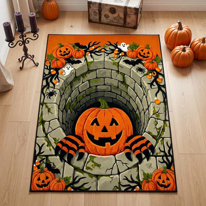 3D Halloween Pumpkin Optical Illusion Area Rug - image 1
