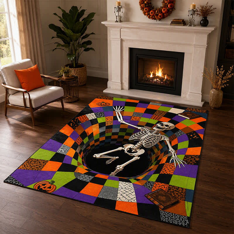 Falling Skeleton 3D Vortex Non-slip Area Rug - 95" x 119" - image 0