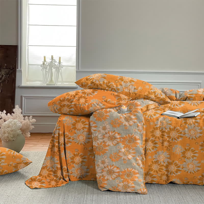 Vintage Sunflower Orange Cotton Bedding Set - image 7
