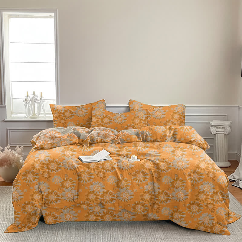 Vintage Sunflower Orange Cotton Bedding Set - image 5