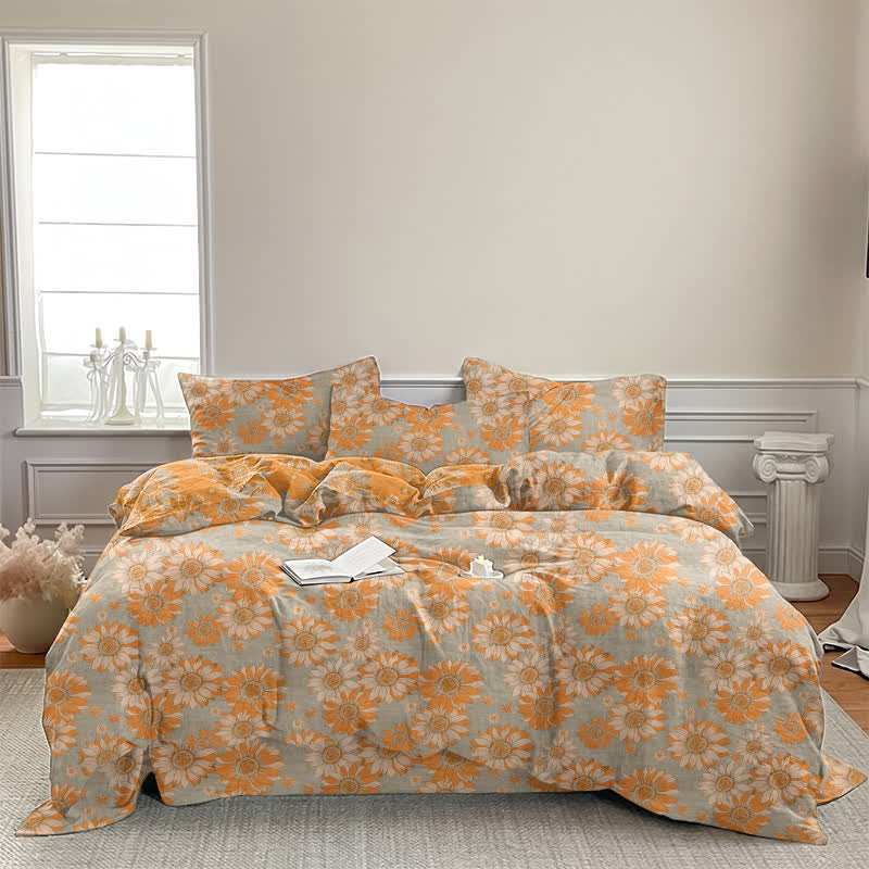 Vintage Sunflower Orange Cotton Bedding Set - image 21