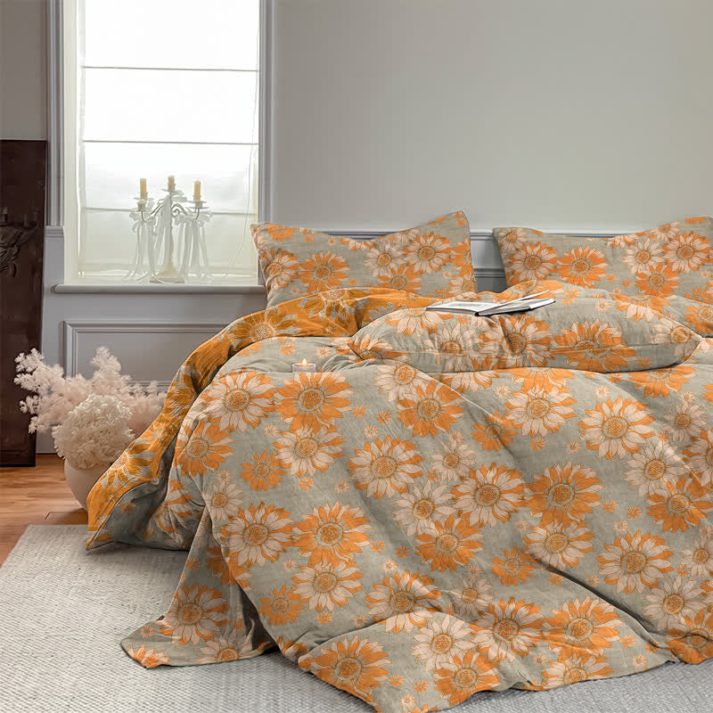 Vintage Sunflower Orange Cotton Bedding Set - image 20