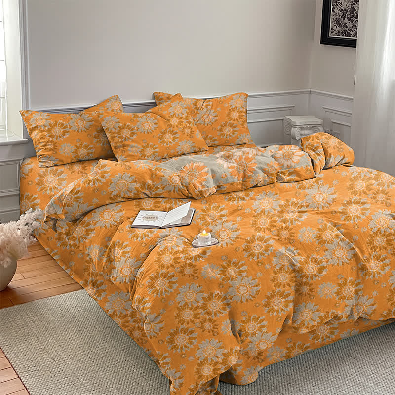 Vintage Sunflower Orange Cotton Bedding Set - image 2